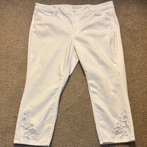 J Jill Women's White Denim Embroidered Cropped Jeans